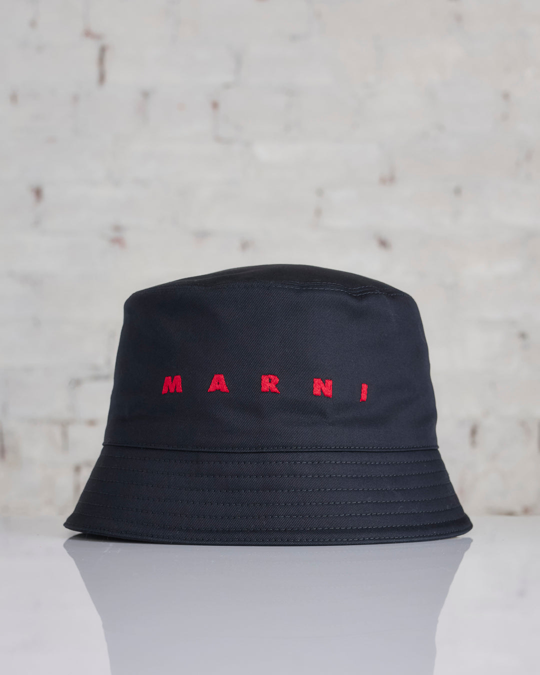 Marni Gabardine Embroidered Logo Bucket Hat Black