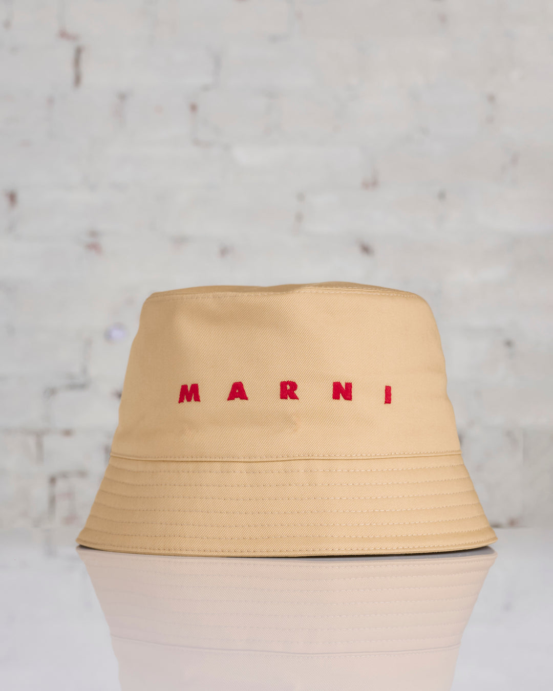 Marni Gabardine Embroidered Logo Bucket Hat Buttercream