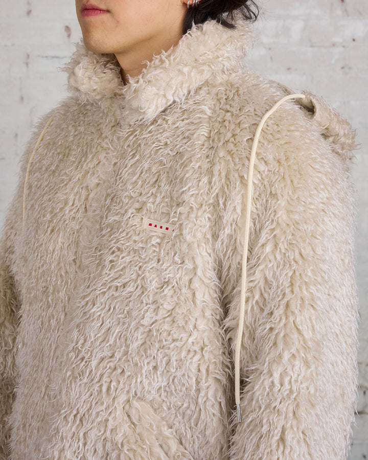 Marni Long Pile Shaggy Faux Fur Jacket Glass Beige