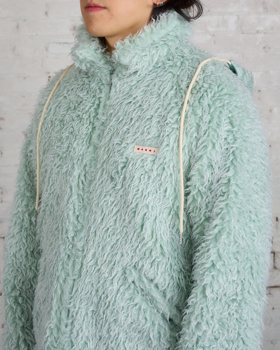 Marni Long Pile Shaggy Faux Fur Jacket Linden Green