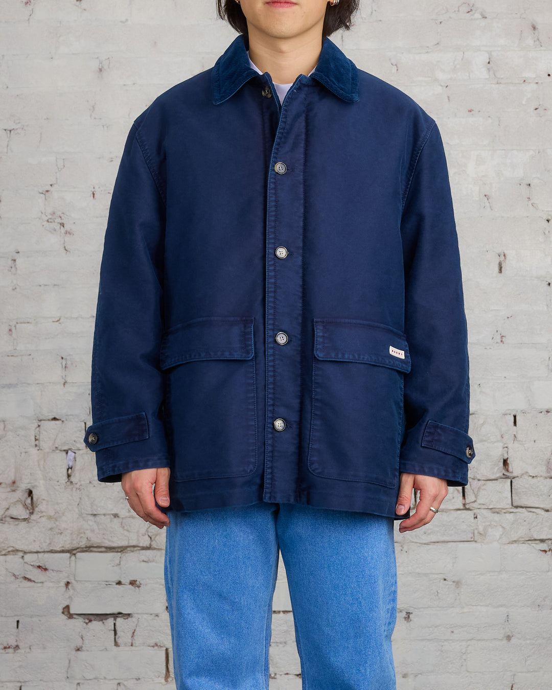 Marni Moleskin Satin Deck Jacket Light Navy