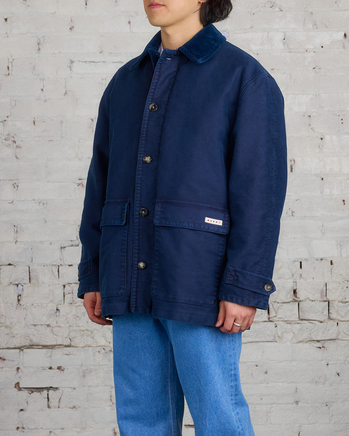 Marni Moleskin Satin Deck Jacket Light Navy