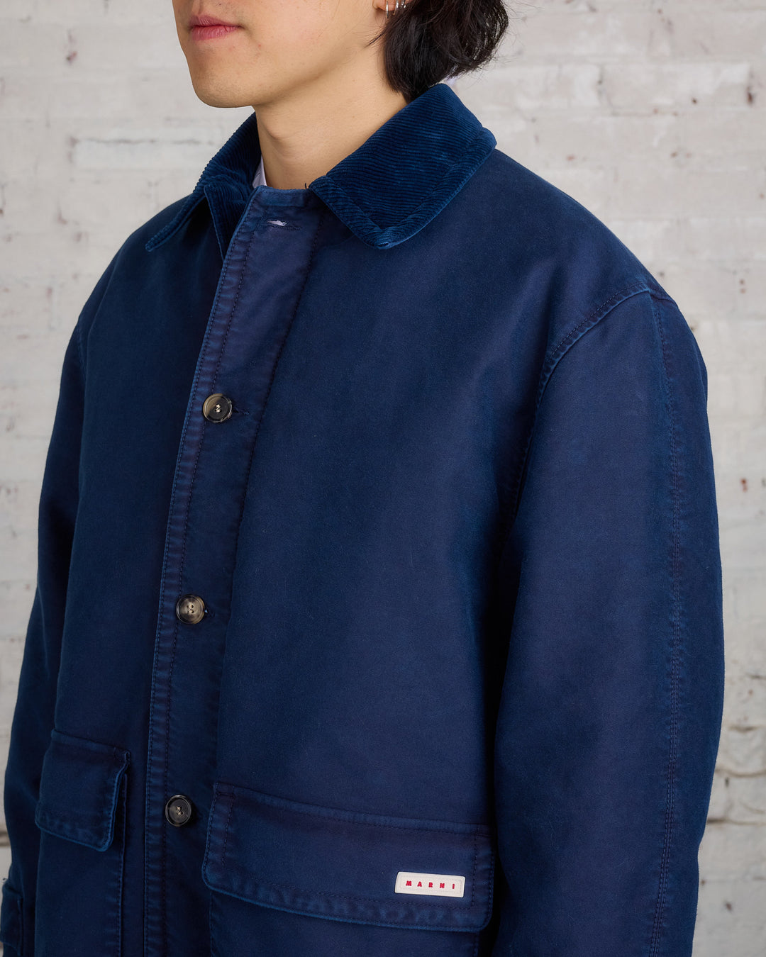 Marni Moleskin Satin Deck Jacket Light Navy