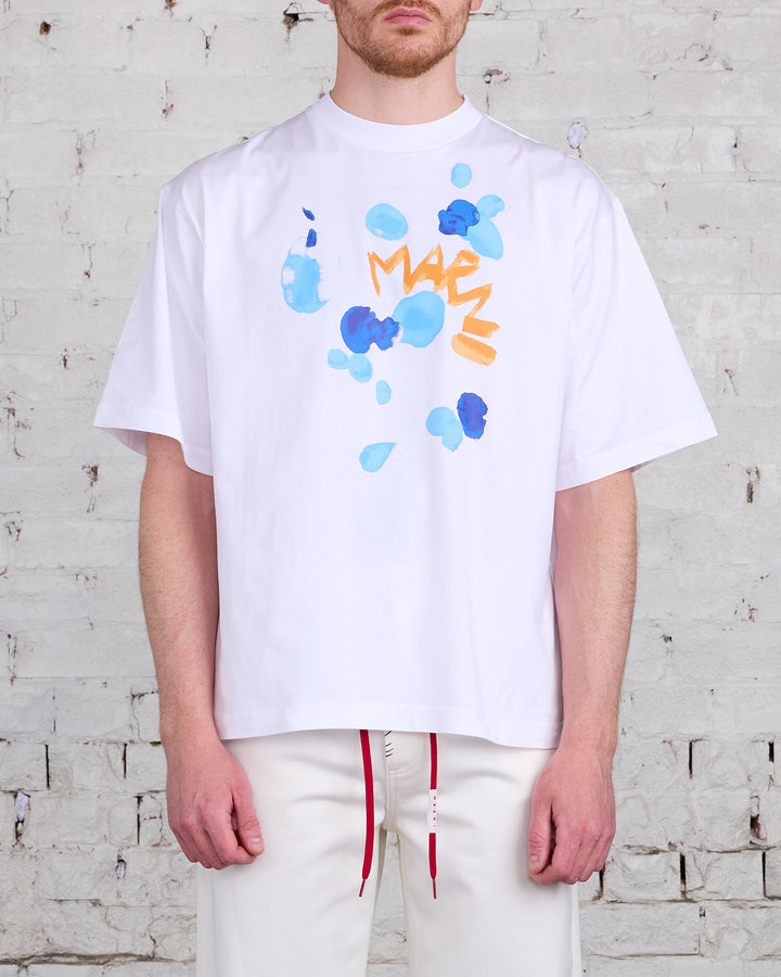 Marni Organic Cotton Dripping Flower T-Shirt Lily White
