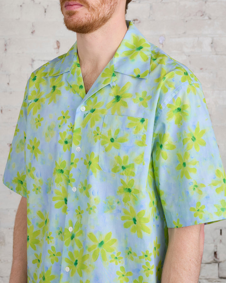 Marni Parade Popeline Floral Bowling Shirt Aquamarine