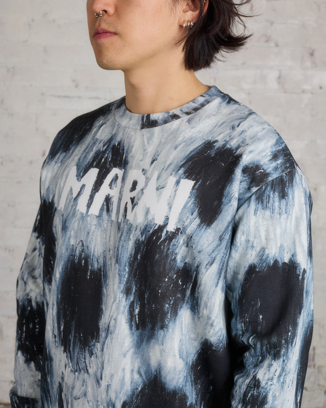 Marni Placed Scribble Logo Crewneck Antique Silver