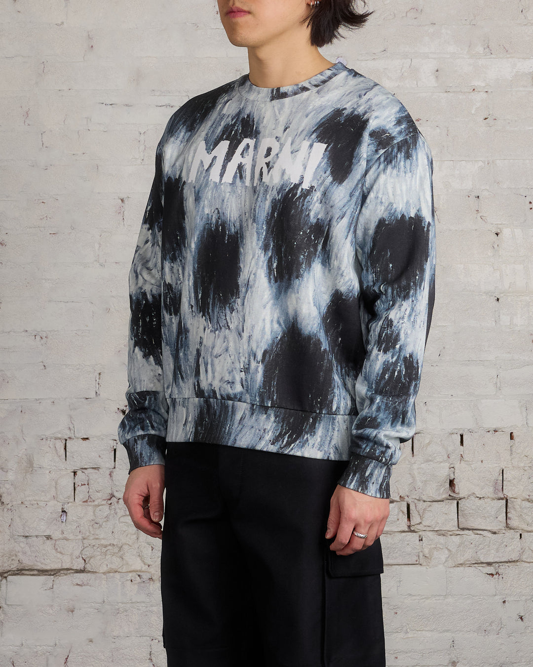 Marni Placed Scribble Logo Crewneck Antique Silver