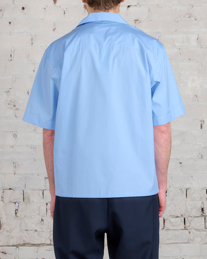 Marni Poplin Logo Bowling Shirt Iris Blue