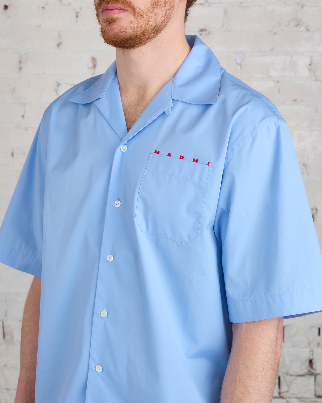Marni Poplin Logo Bowling Shirt Iris Blue