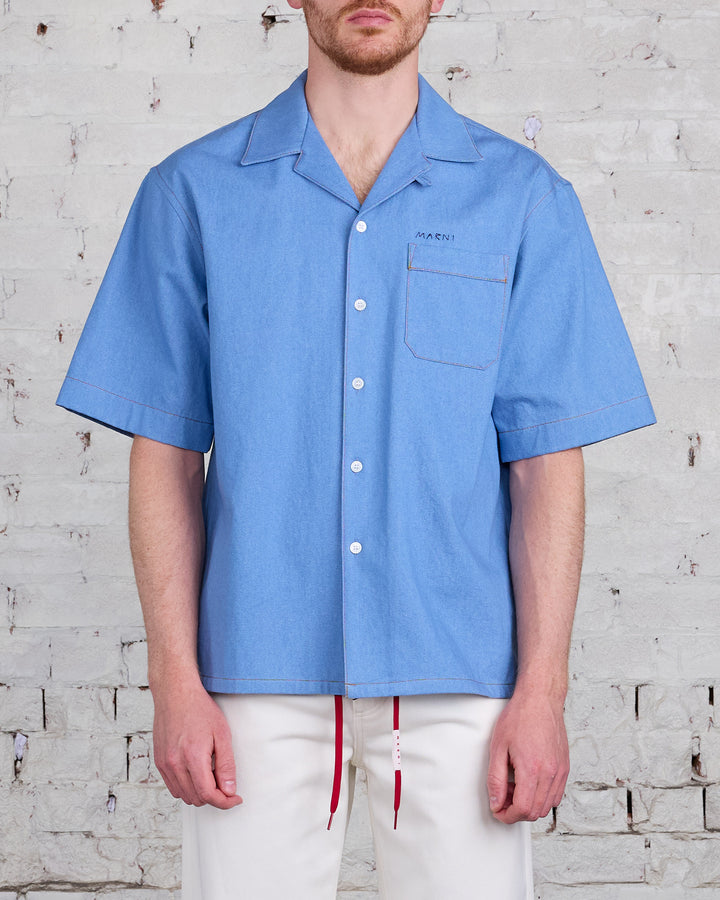 Marni Runway Bowling Button Shirt Azure Blue