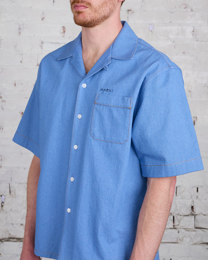Marni Runway Bowling Button Shirt Azure Blue