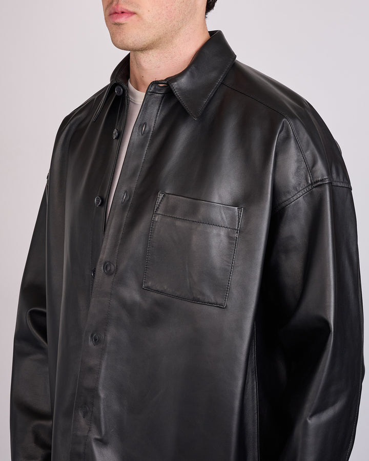 Marni Sleek Natural Nappa Leather Button Shirt Black