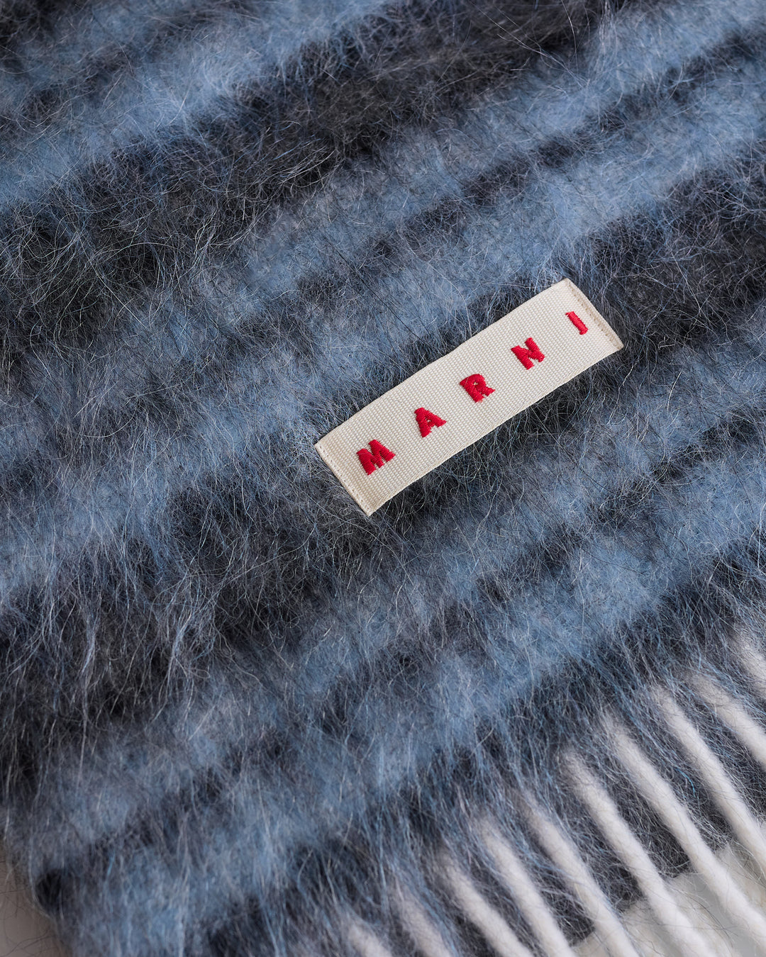 Marni Striped Wool Blend Scarf Leaden Blue