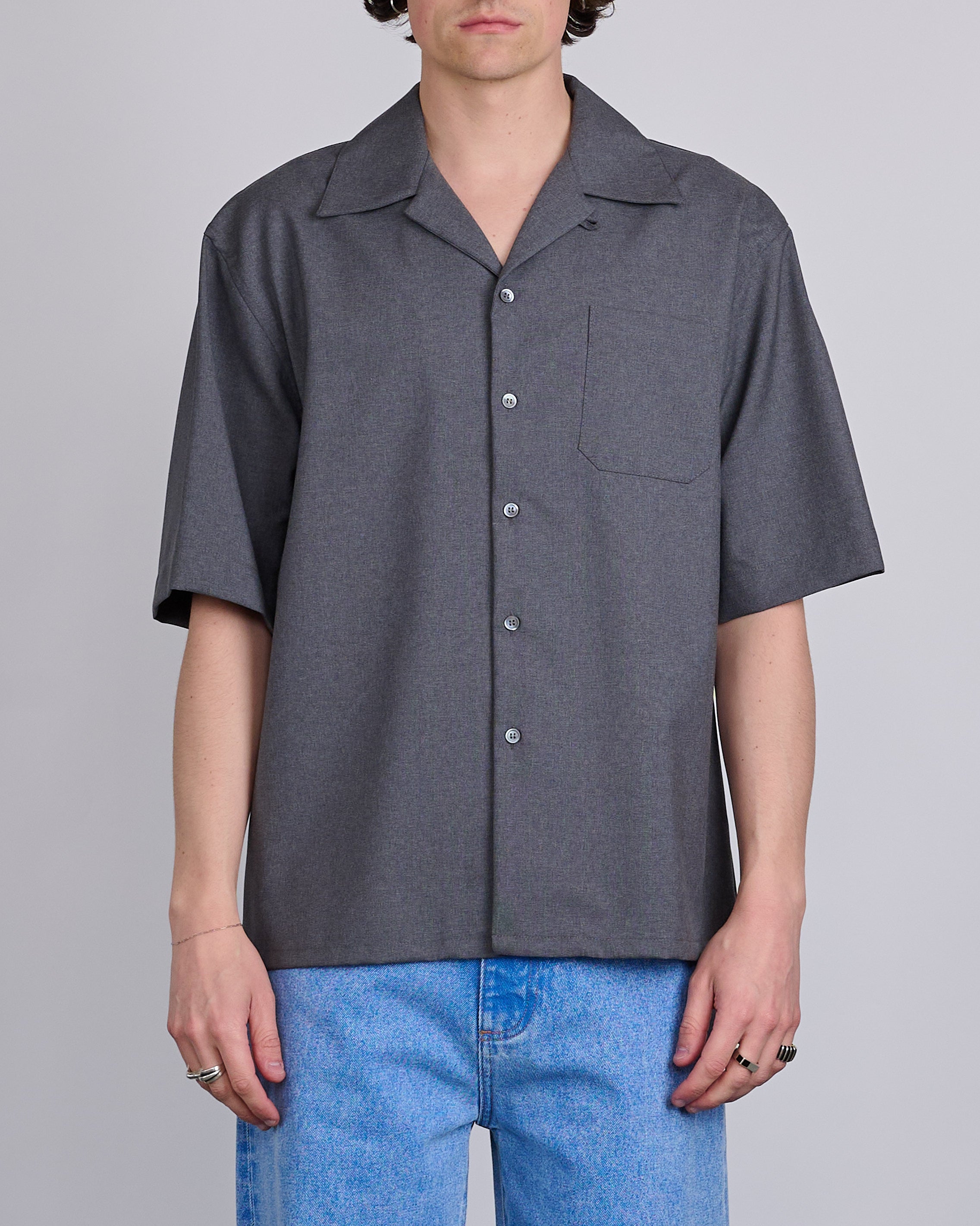 MARNI【TROPICAL WOOL SHIRT】 Marni Tropical Wool Bowling Button Shirt Graphite – LESS 17