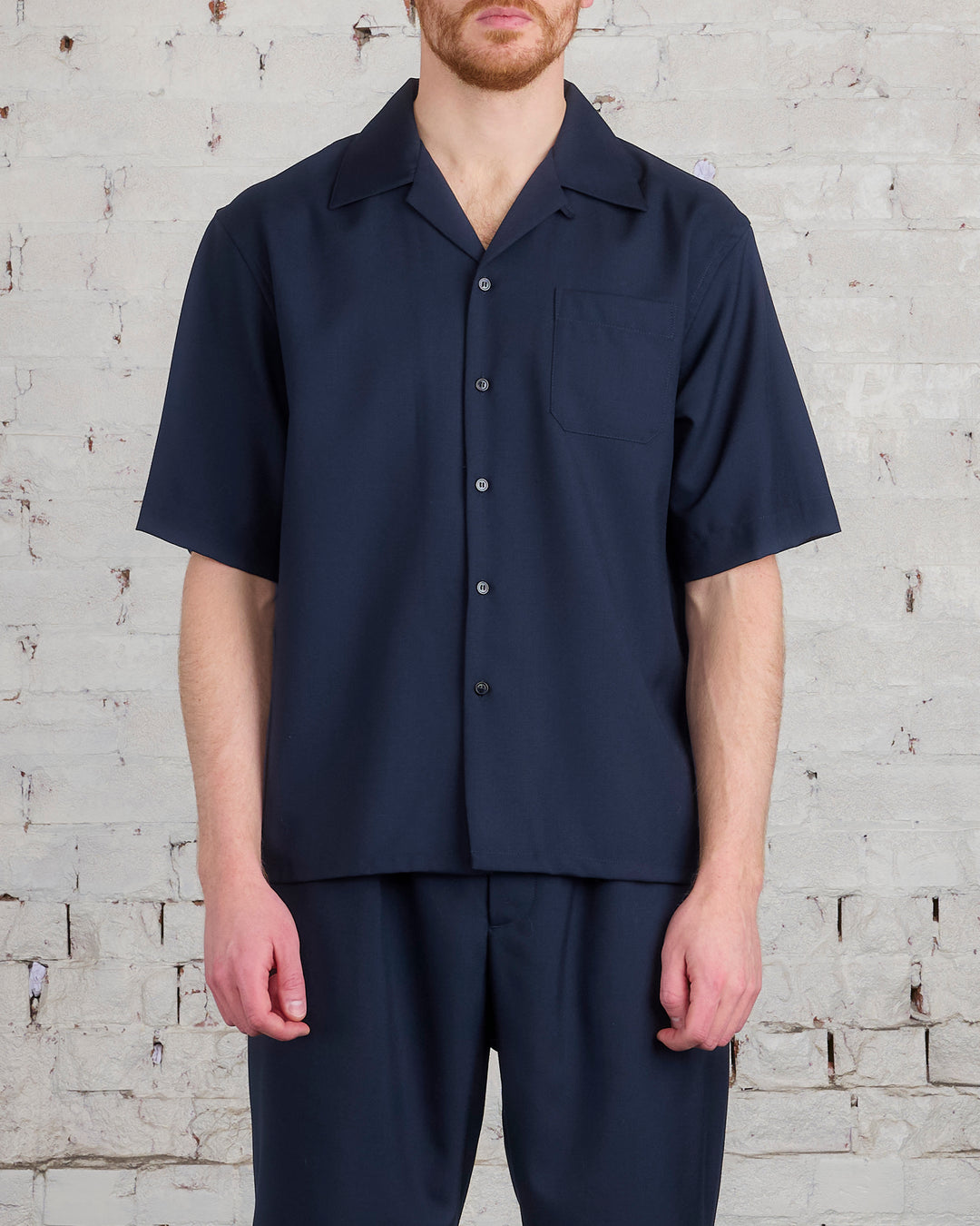 Marni Tropical Wool Bowling Shirt Blue-Black