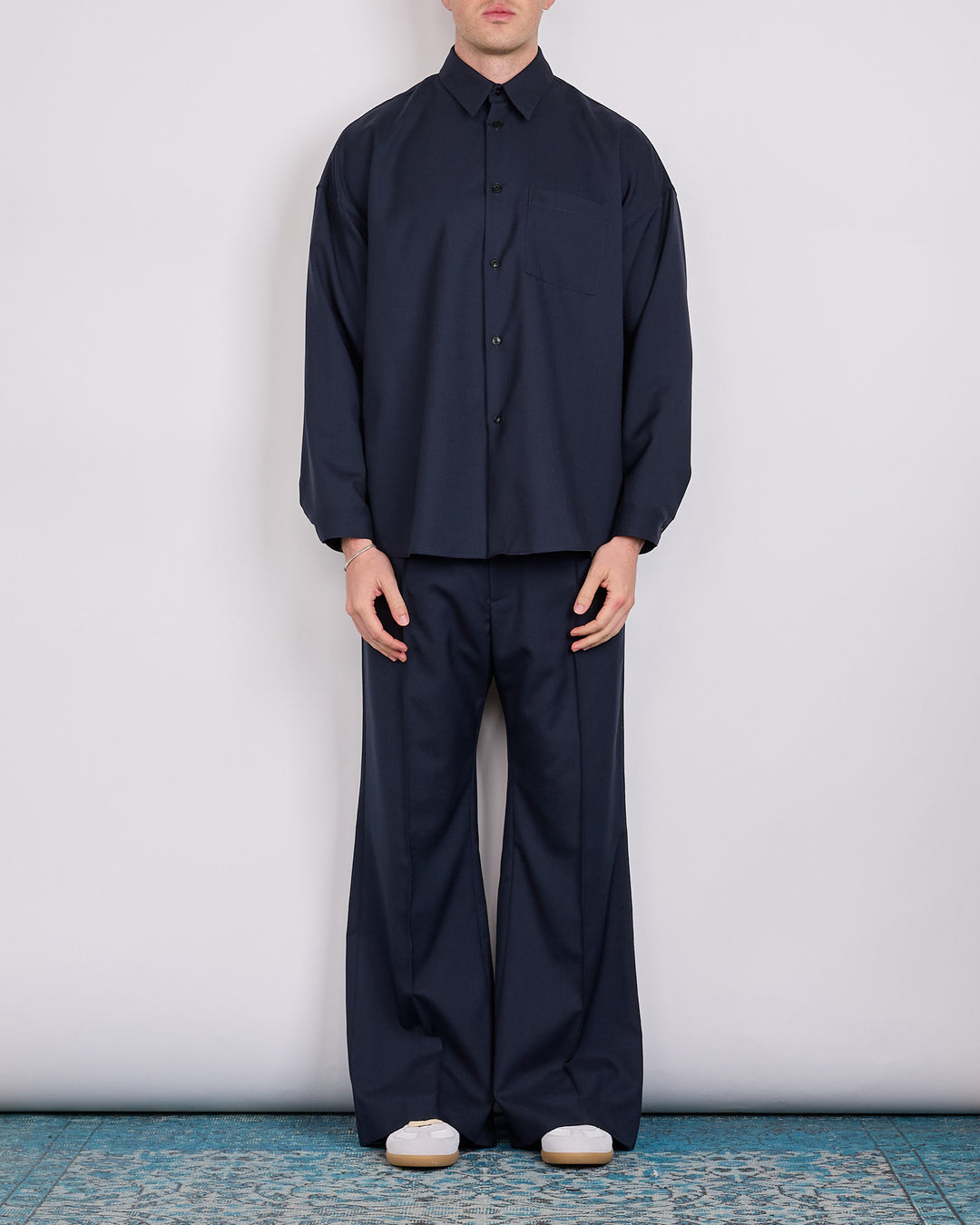 Marni Tropical Wool Boxy Button Shirt BluBlack