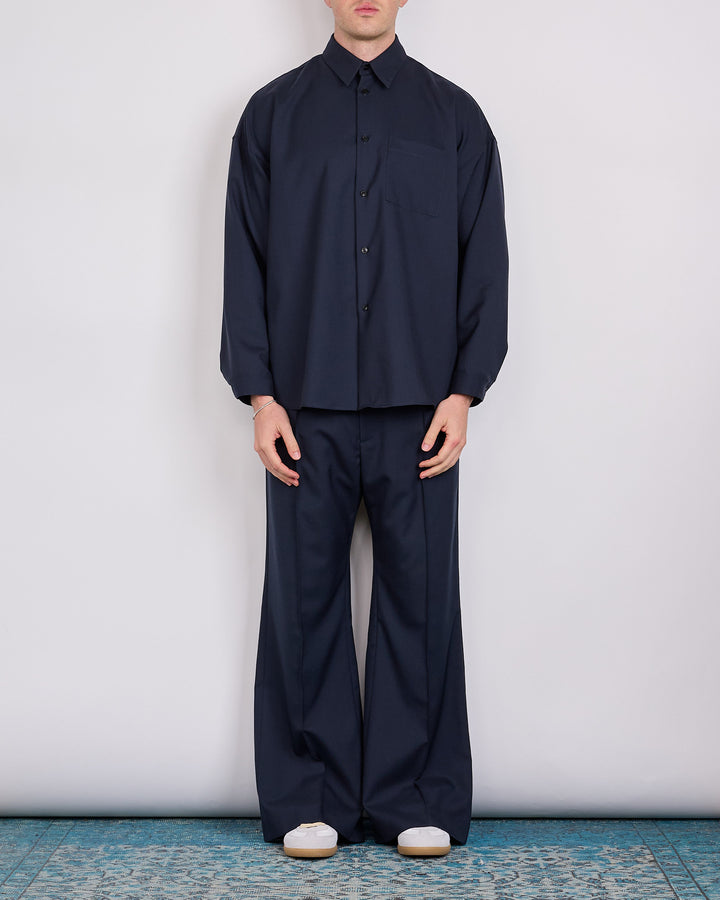 Marni Tropical Wool Boxy Button Shirt BluBlack
