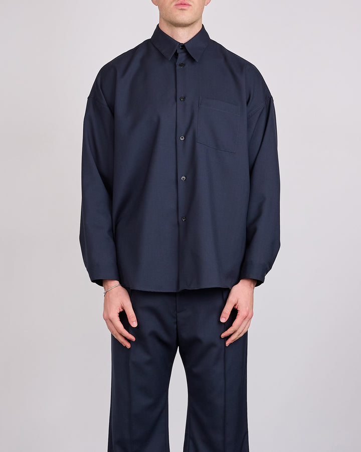 Marni Tropical Wool Boxy Button Shirt BluBlack