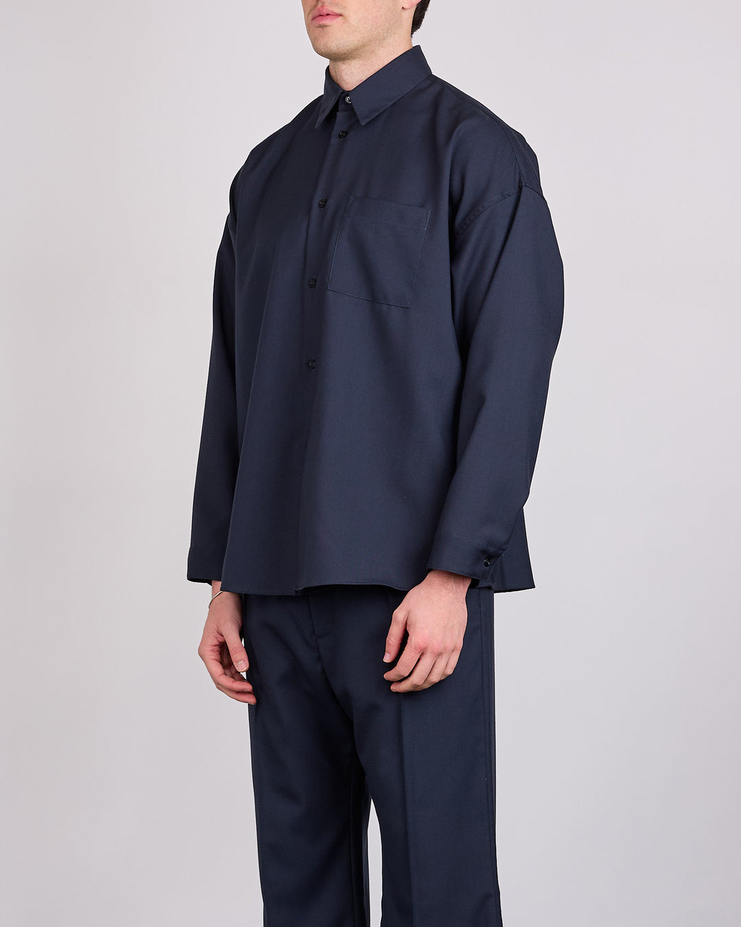 Marni Tropical Wool Boxy Button Shirt BluBlack