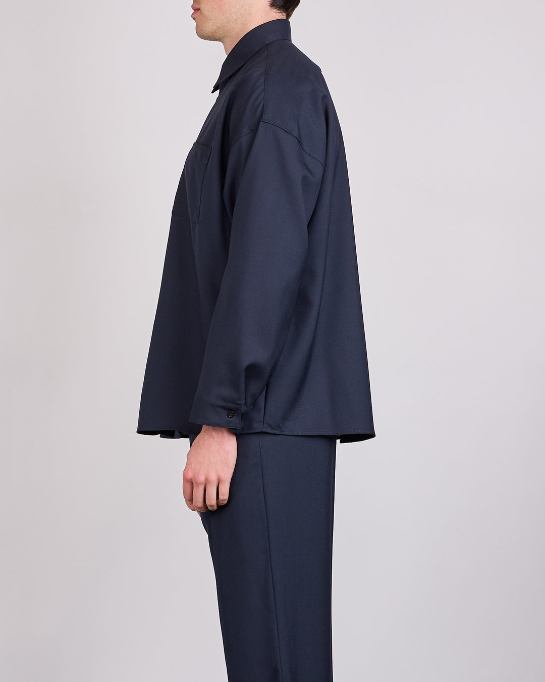 Marni Tropical Wool Boxy Button Shirt BluBlack