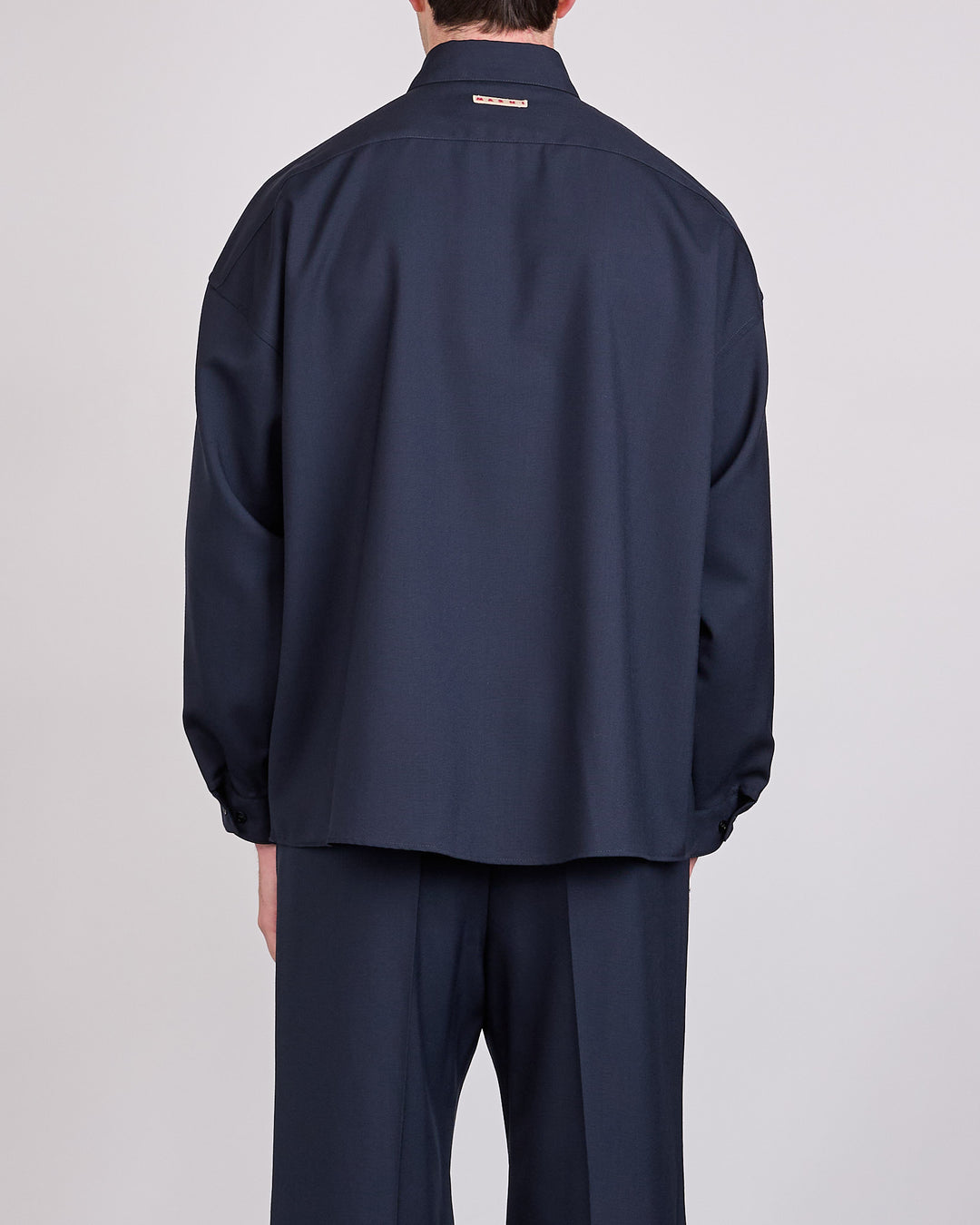 Marni Tropical Wool Boxy Button Shirt BluBlack