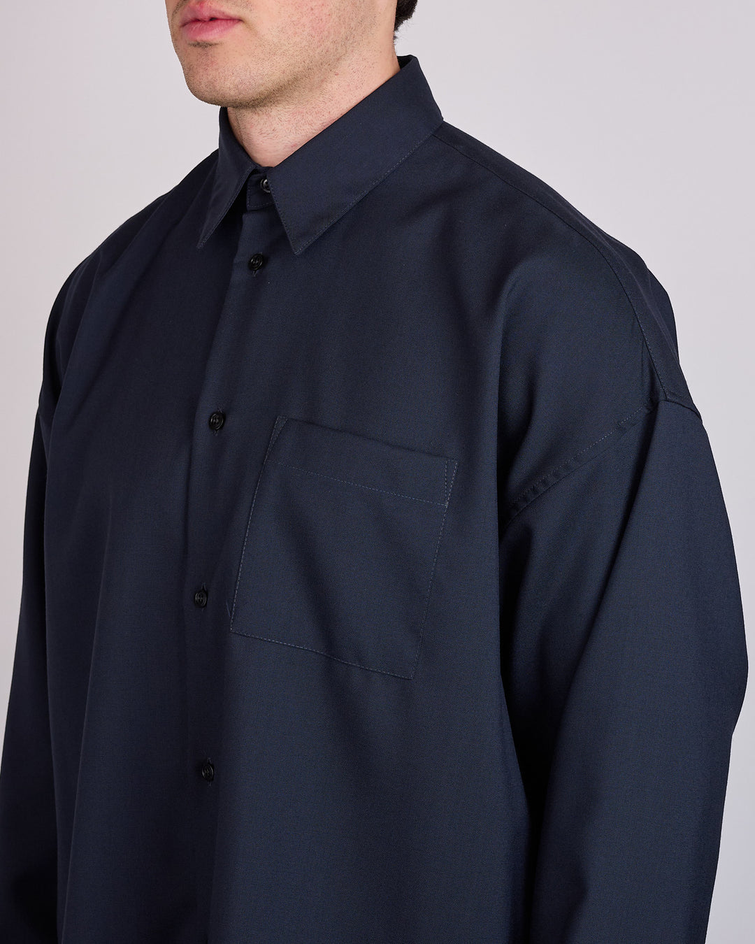 Marni Tropical Wool Boxy Button Shirt BluBlack