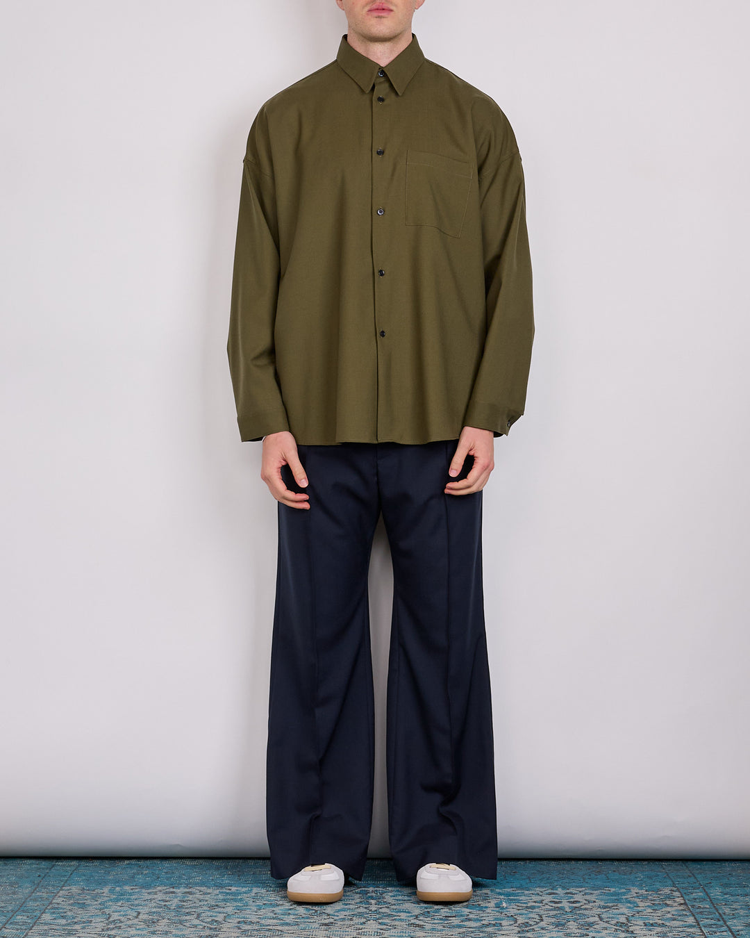 Marni Tropical Wool Boxy Button Shirt Deep Sage