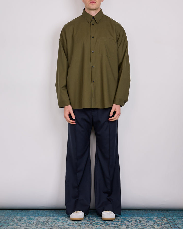 Marni Tropical Wool Boxy Button Shirt Deep Sage