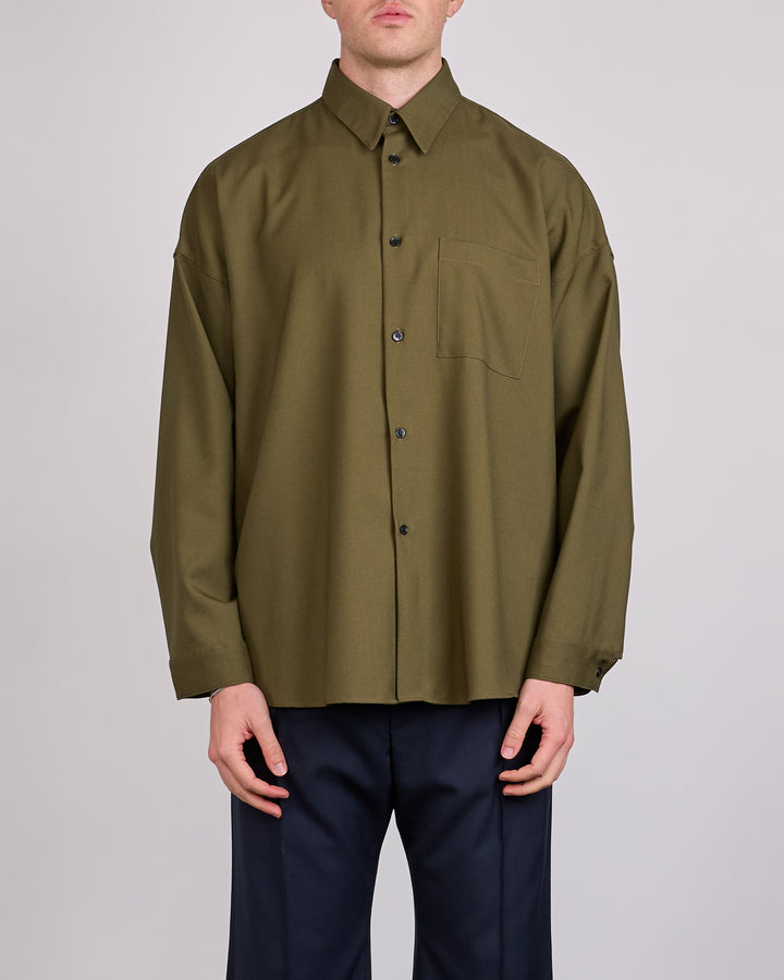 Marni Tropical Wool Boxy Button Shirt Deep Sage