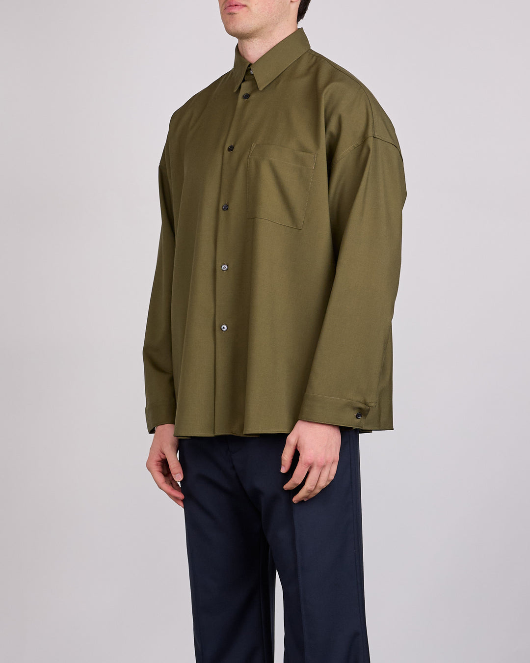 Marni Tropical Wool Boxy Button Shirt Deep Sage