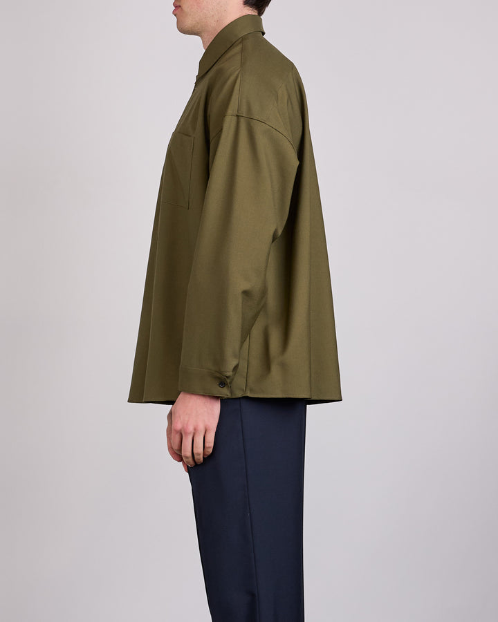 Marni Tropical Wool Boxy Button Shirt Deep Sage