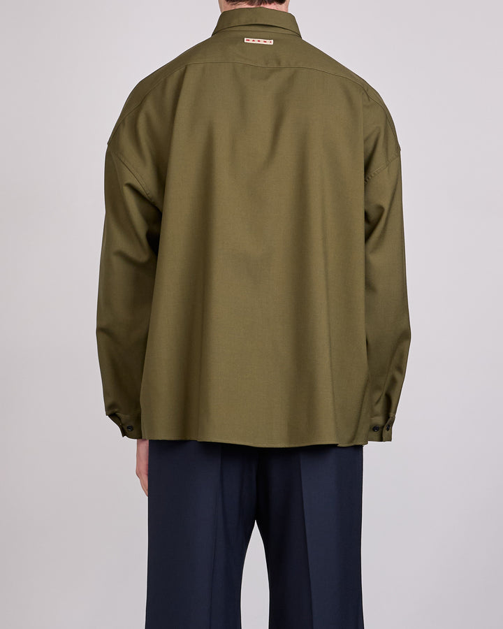 Marni Tropical Wool Boxy Button Shirt Deep Sage