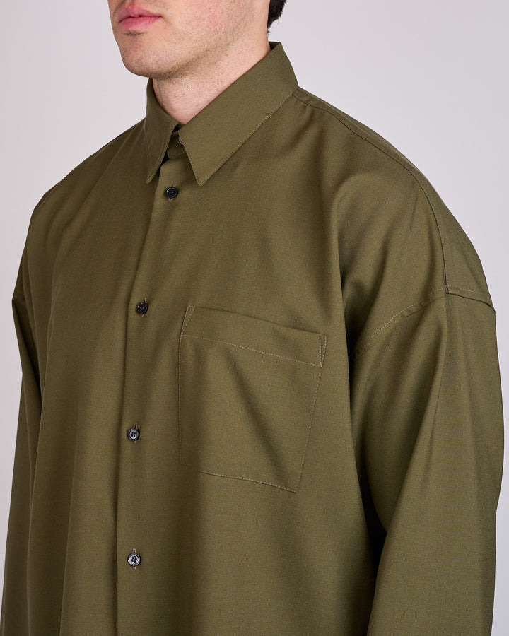 Marni Tropical Wool Boxy Button Shirt Deep Sage