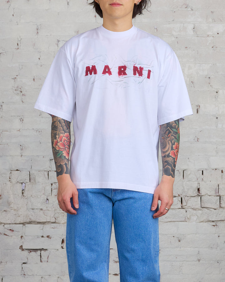 Marni Wrikled Logo Organic Cotton Logo T-Shirt Lily White