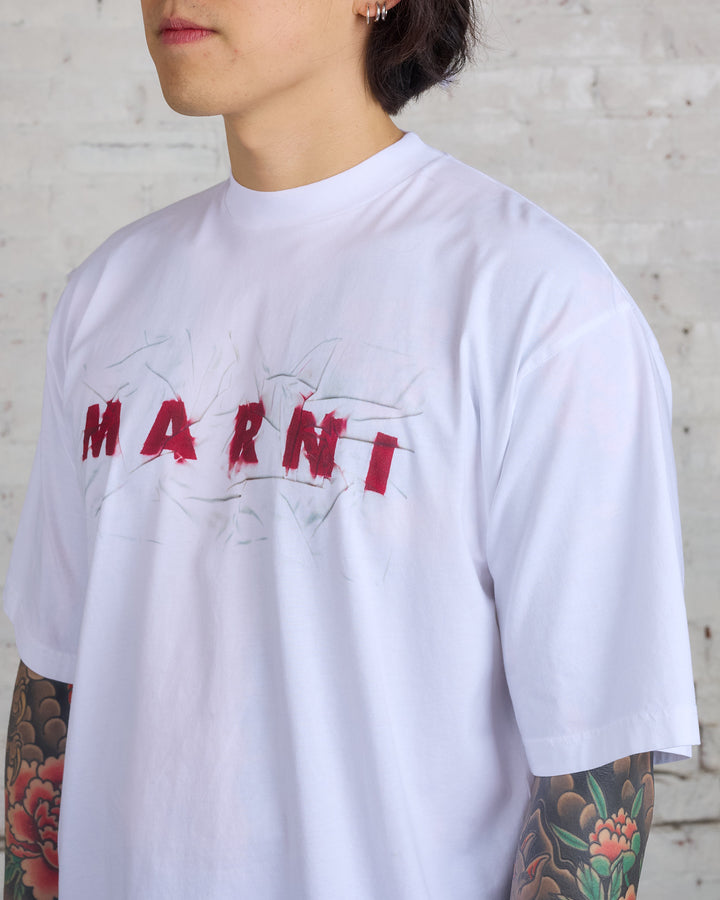 Marni Wrikled Logo Organic Cotton Logo T-Shirt Lily White