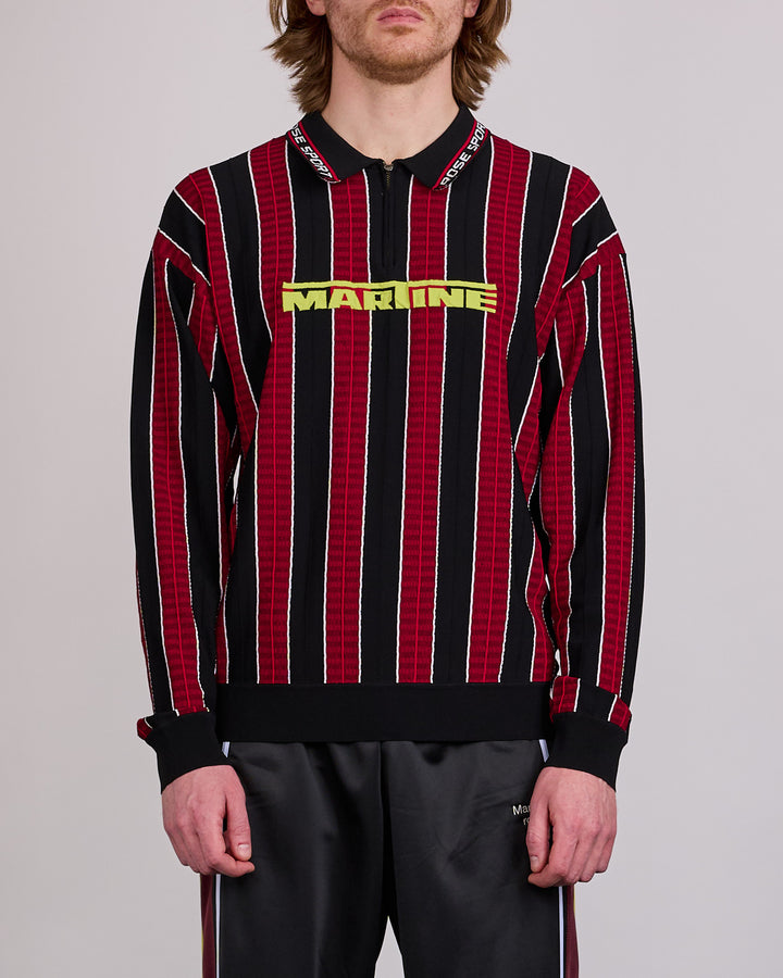 Martine Rose Logo Longsleeve Polo Shirt Red Black Stripe