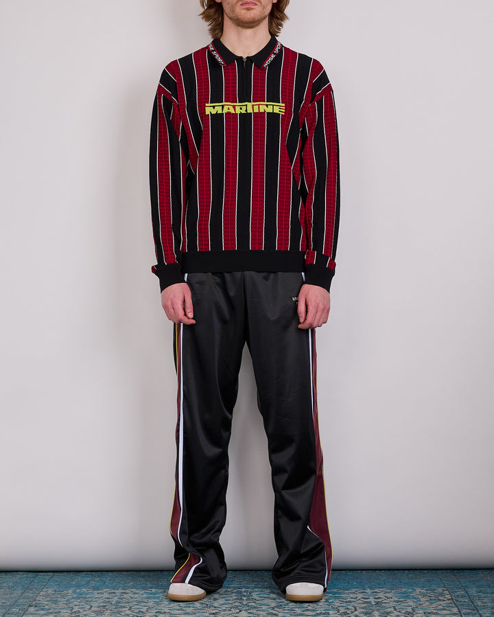 Martine Rose Logo Longsleeve Polo Shirt Red Black Stripe