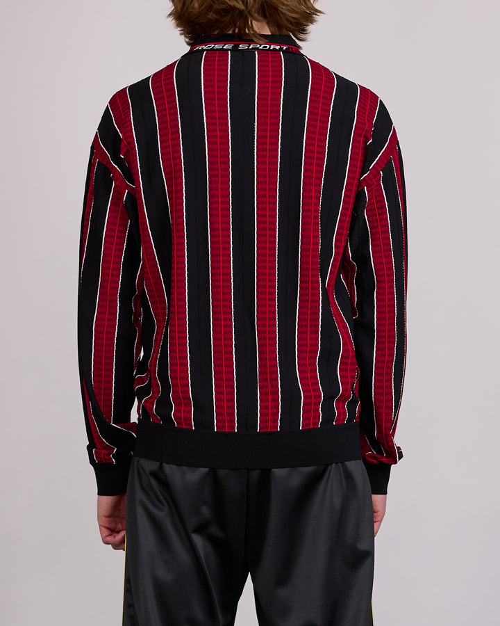 Martine Rose Logo Longsleeve Polo Shirt Red Black Stripe