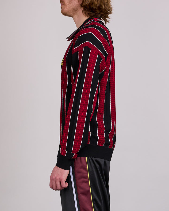 Martine Rose Logo Longsleeve Polo Shirt Red Black Stripe