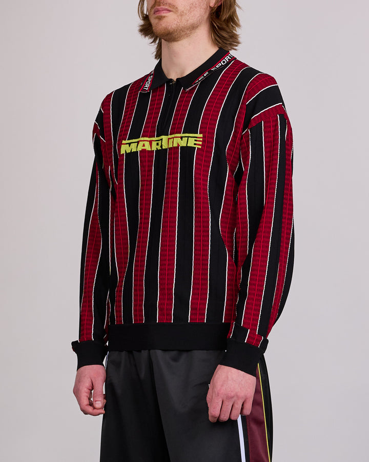 Martine Rose Logo Longsleeve Polo Shirt Red Black Stripe
