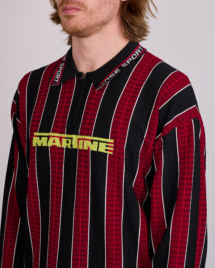 Martine Rose Logo Longsleeve Polo Shirt Red Black Stripe