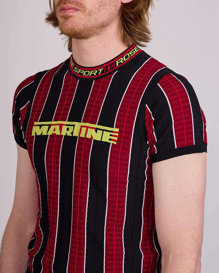 Martine Rose Logo Tight T-Shirt Red Black Stripe