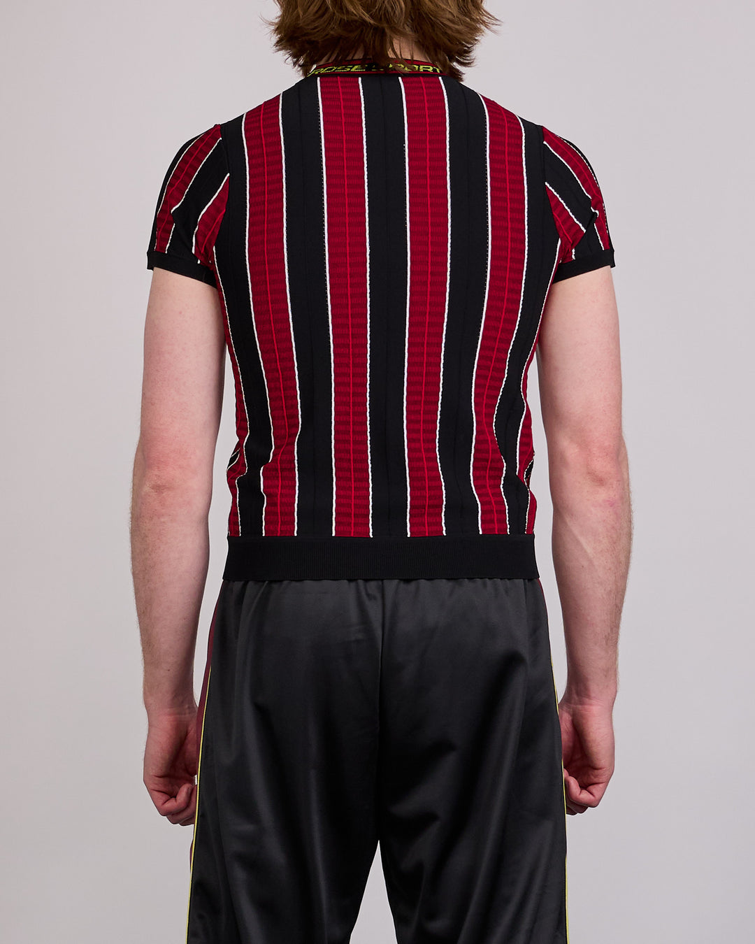 Martine Rose Logo Tight T-Shirt Red Black Stripe