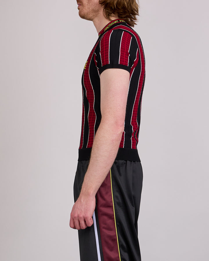 Martine Rose Logo Tight T-Shirt Red Black Stripe