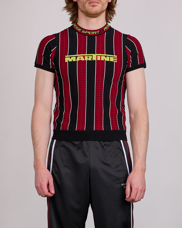 Martine Rose Logo Tight T-Shirt Red Black Stripe