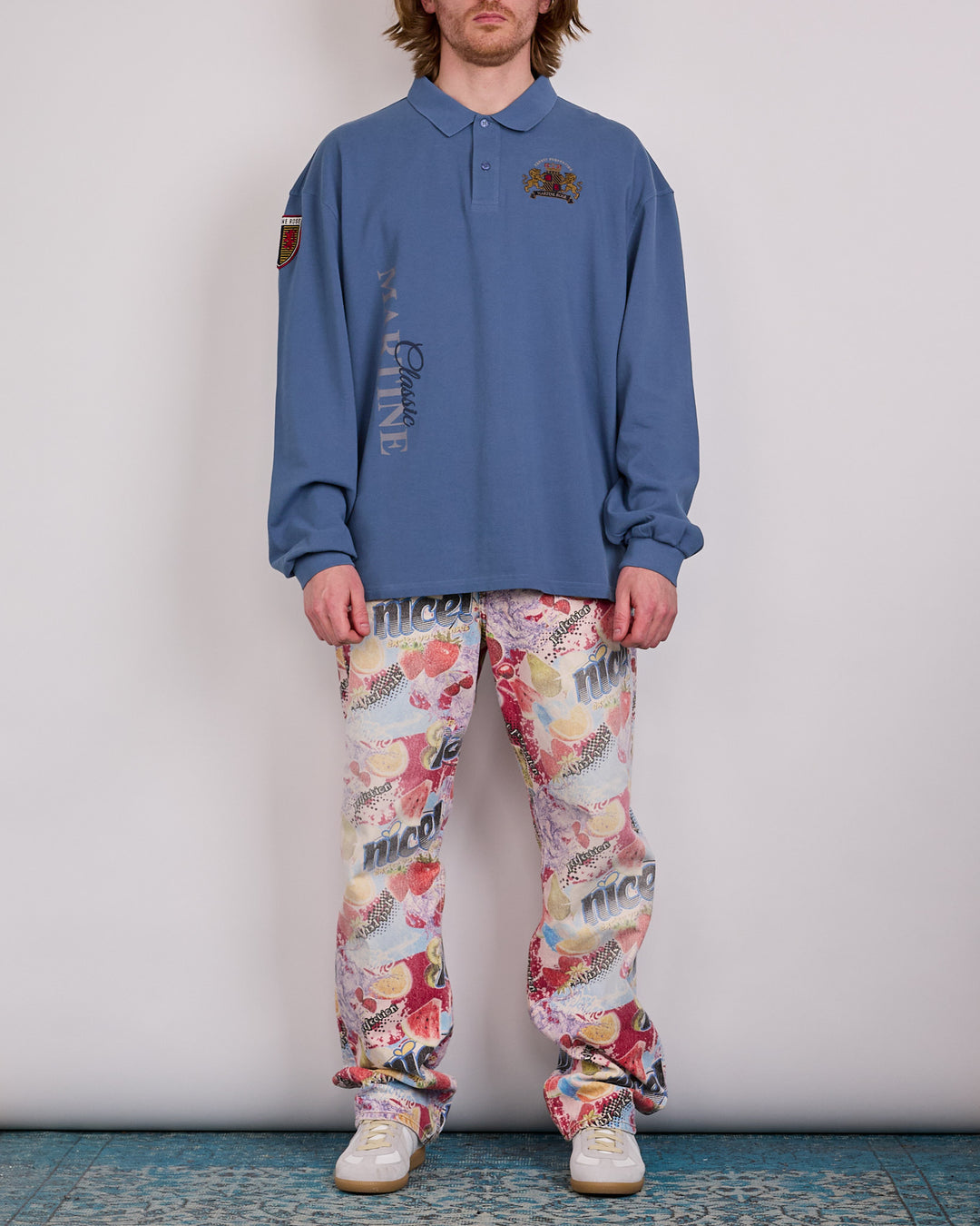 Martine Rose Longsleeve Polo Shirt Blue Navy Washed
