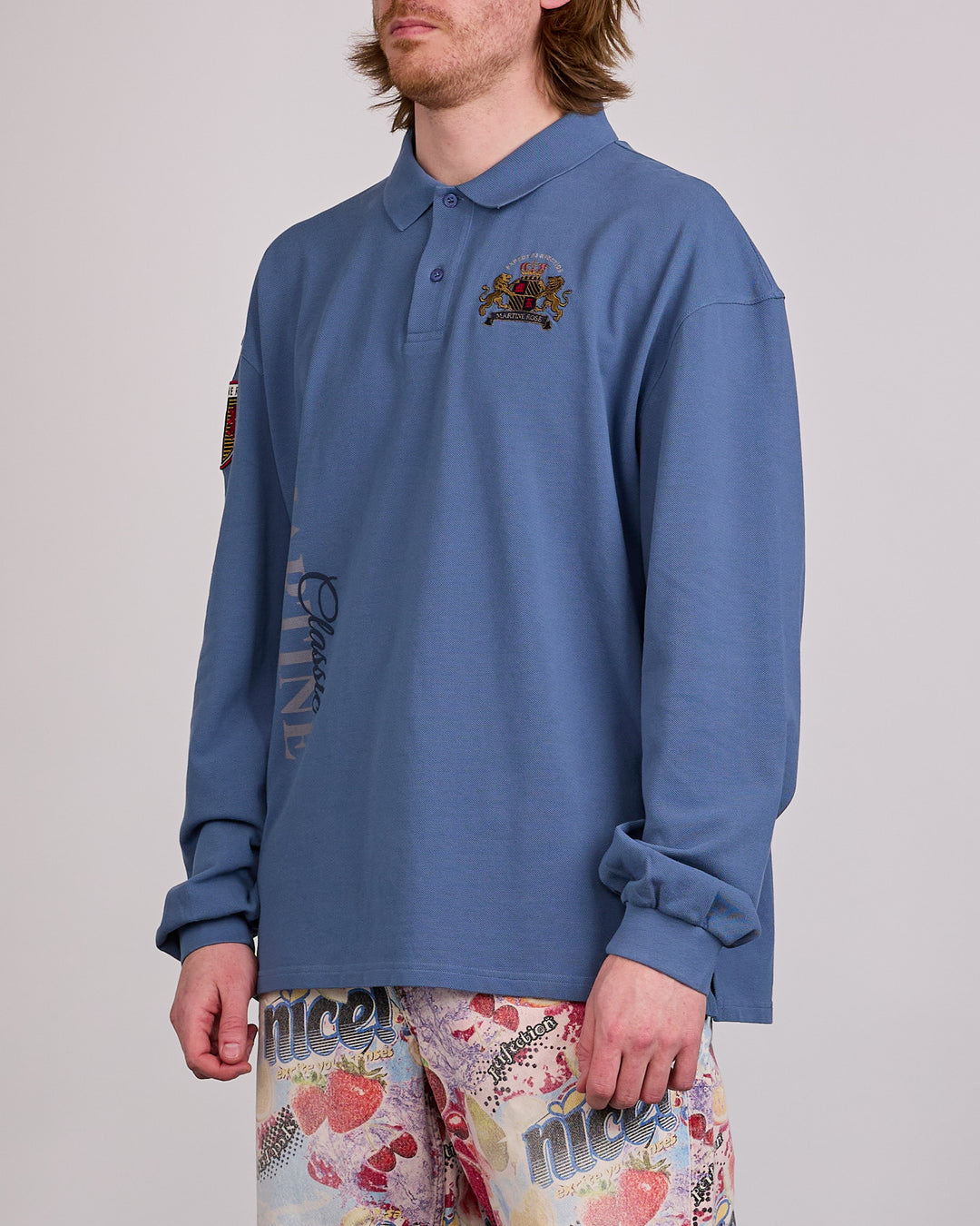 Martine Rose Longsleeve Polo Shirt Blue Navy Washed