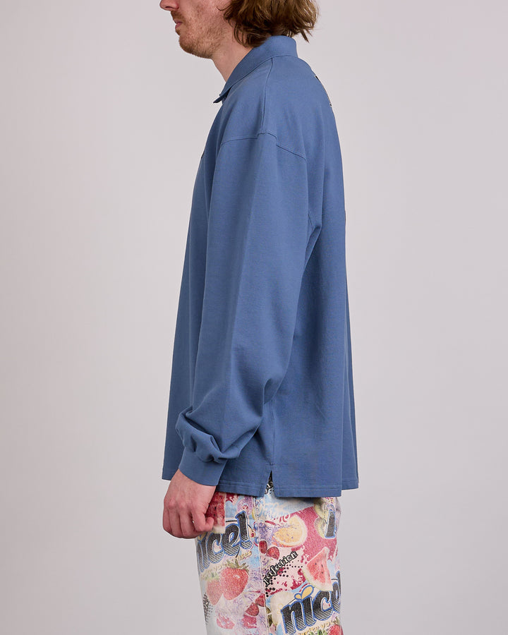 Martine Rose Longsleeve Polo Shirt Blue Navy Washed