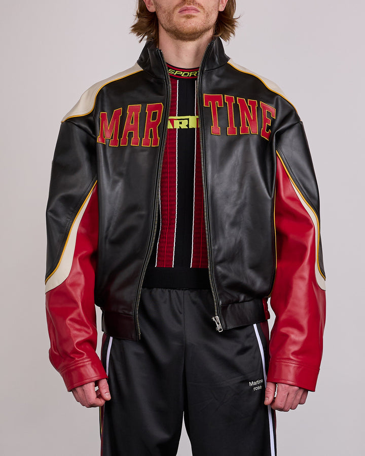 Martine Rose Superbowl Leather Jacket Black Red