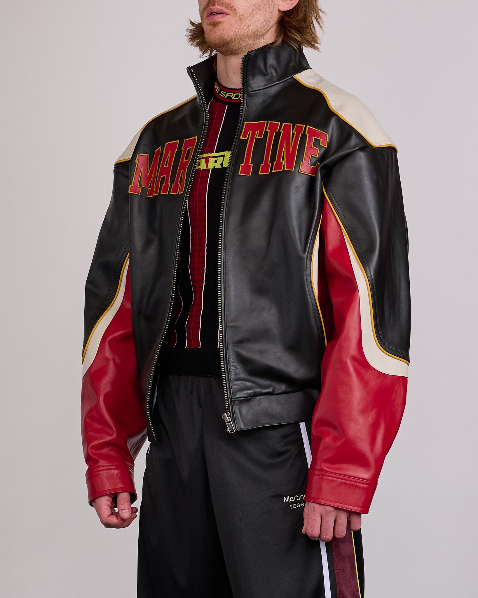 Martin Rose football 「BE:FIRST SOTA着用」 Martine Rose Superbowl Leather Jacket Black Red – LESS 17